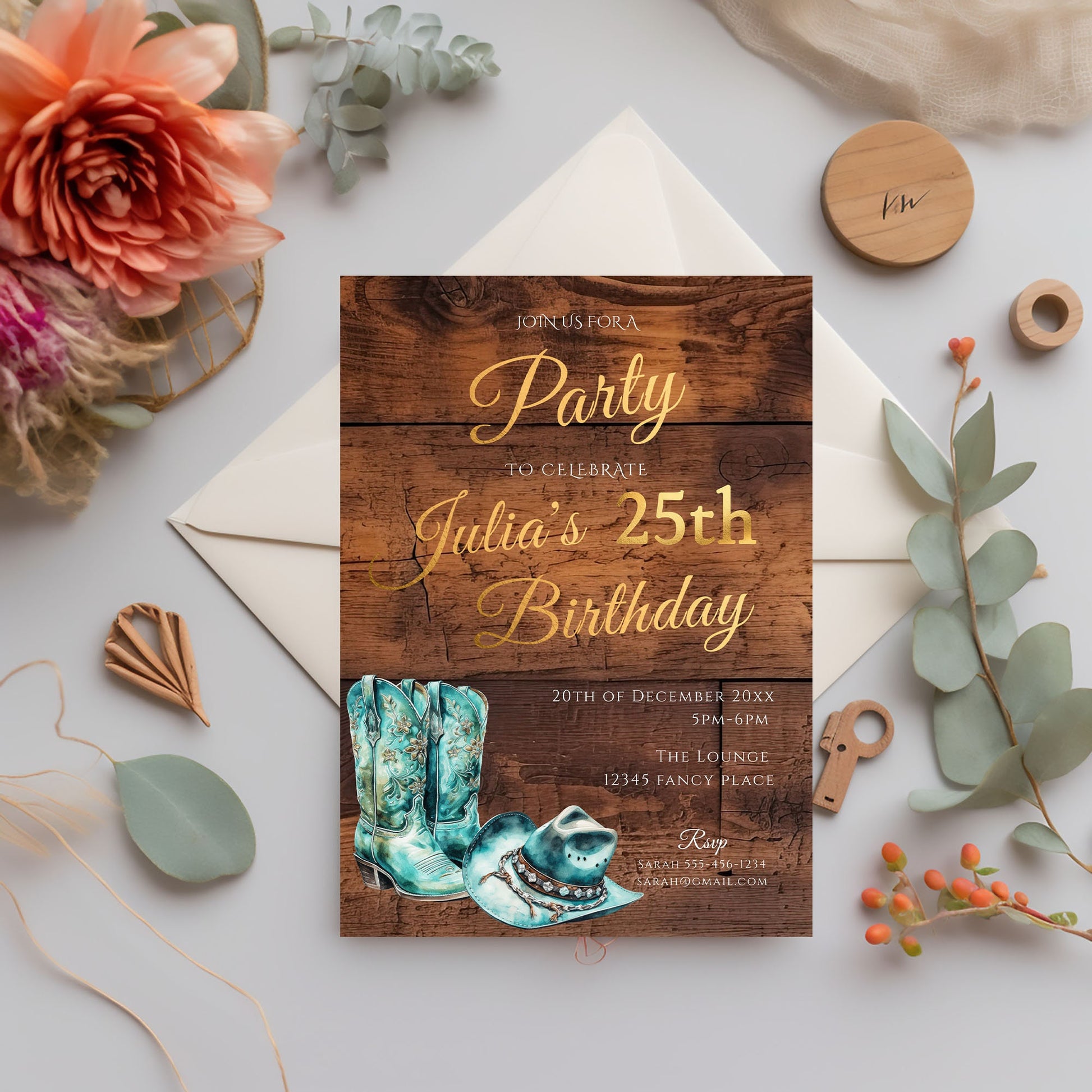 Turquoise Cowgirl Birthday Invitation: Rustic Western Party (Printable)