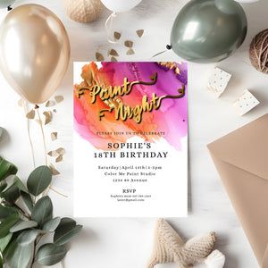 Paint Night Birthday Invitation | Colorful 5x7 Editable Template | Paint & Sip Party Digital Download