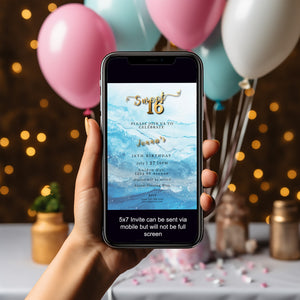 Sweet 16 Invitation Light Blue- blue and silver Glitter-Editable template-Evite-Printable-Blue Sparkles