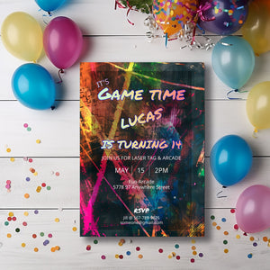 Arcade and Laser Tag party Invitation-Editable Template-Evite-Printable - Kids party-Teenage Party-Neon Party-Glow Arcade