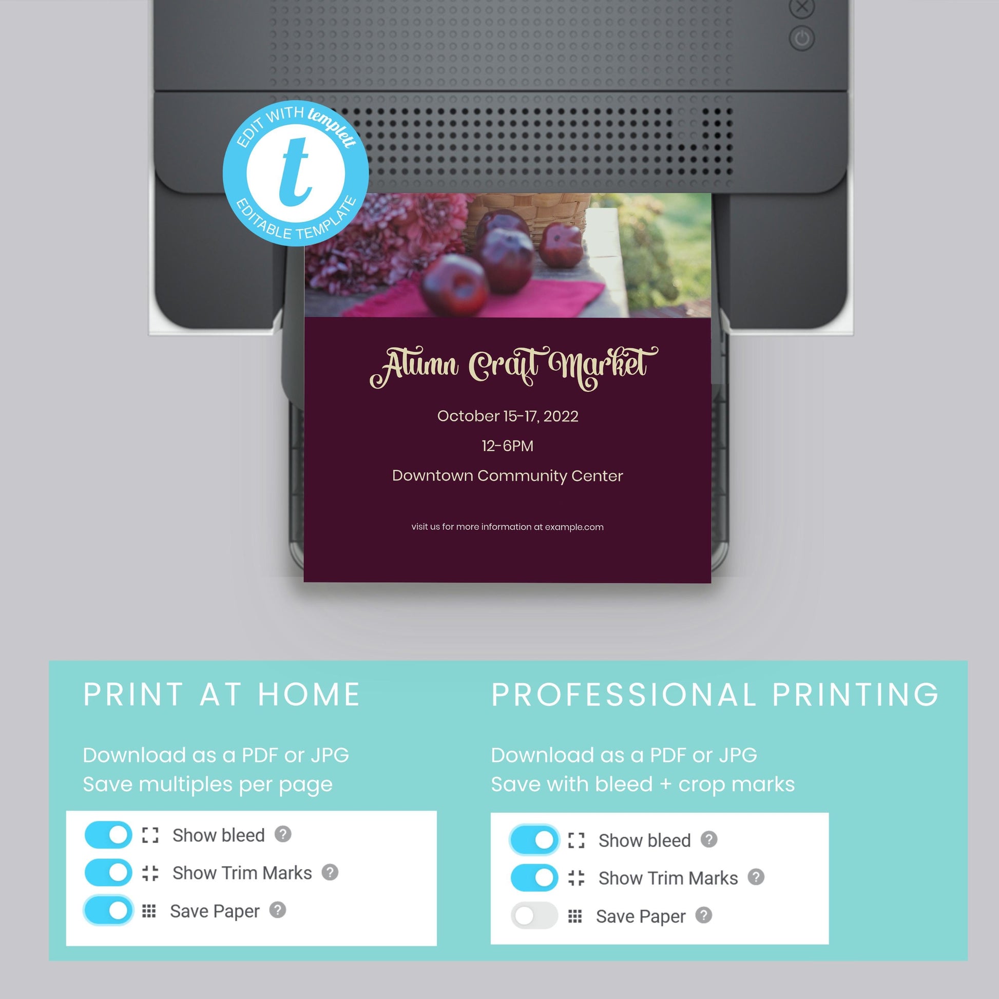 Autumn Craft Fair Flyer & Social Media Template | Editable Fall Market Event Design | Printable 8.5x11 + 1080x1080