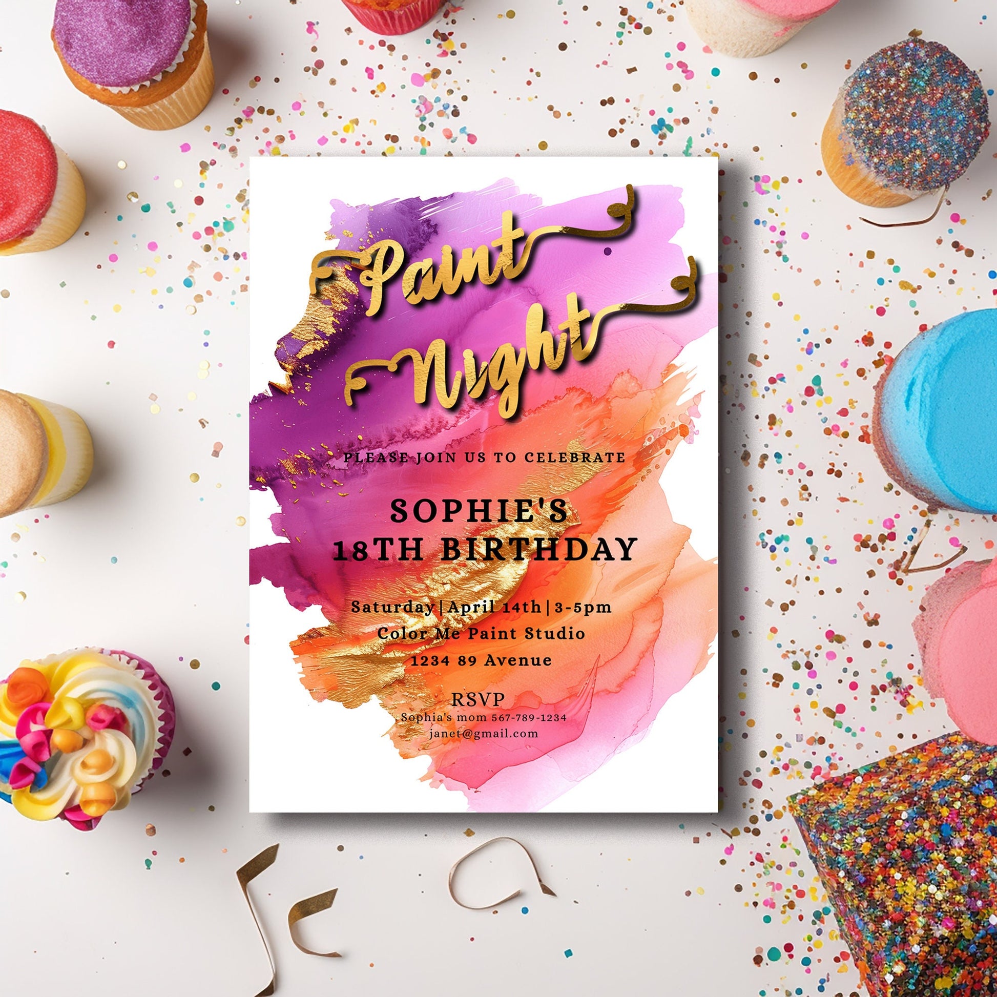 Paint Night Birthday Invitation | Editable 5x7 Template | Colorful Art Party Printable