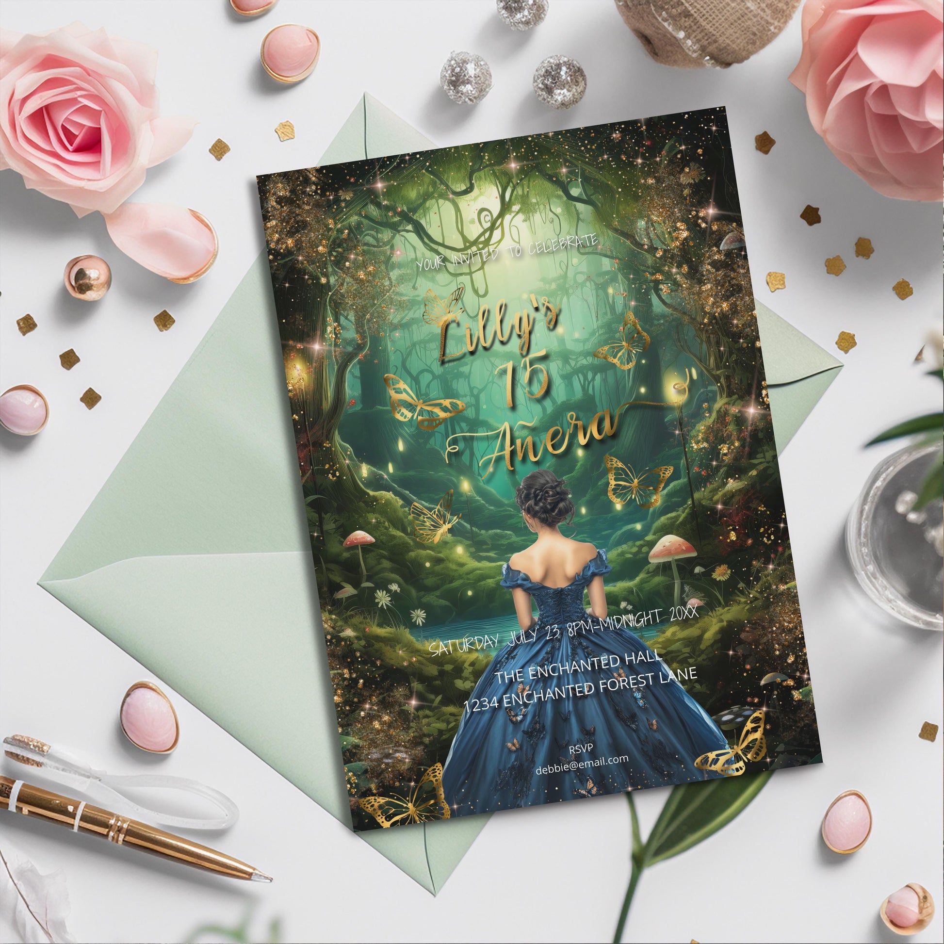 Enchanted Forest Quinceañera Invitation | Fairytale Editable Template