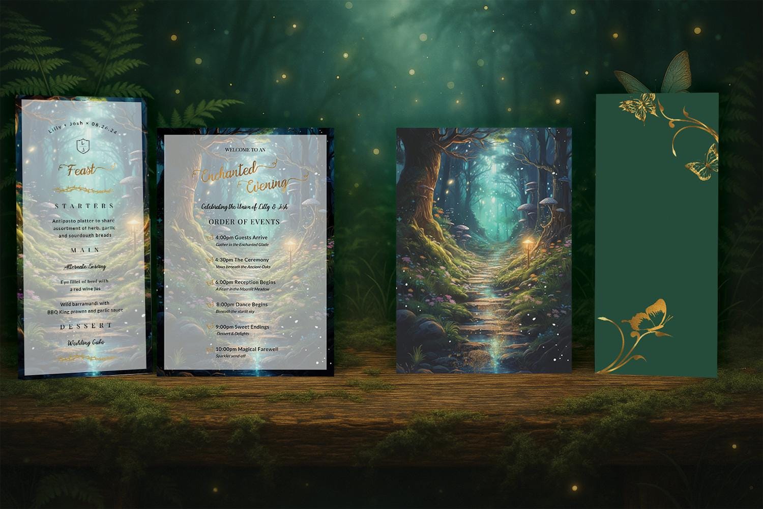Enchanted Forest Wedding Program and Menu Template Set | Fairytale Woodland Editable Digital Stationery Bundle