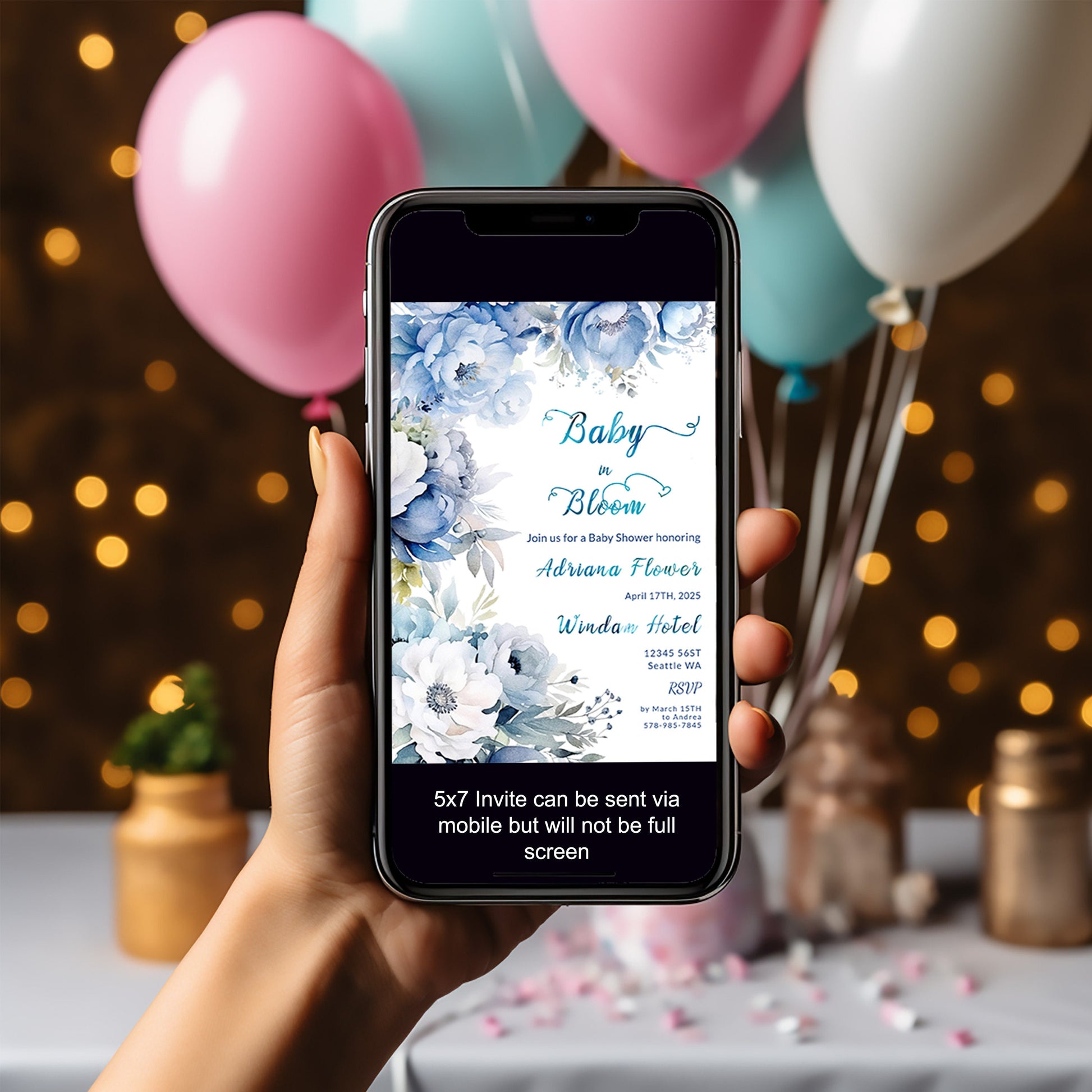 Dusty Blue Floral Baby Shower Invitation | Editable Template | Watercolor Digital Download