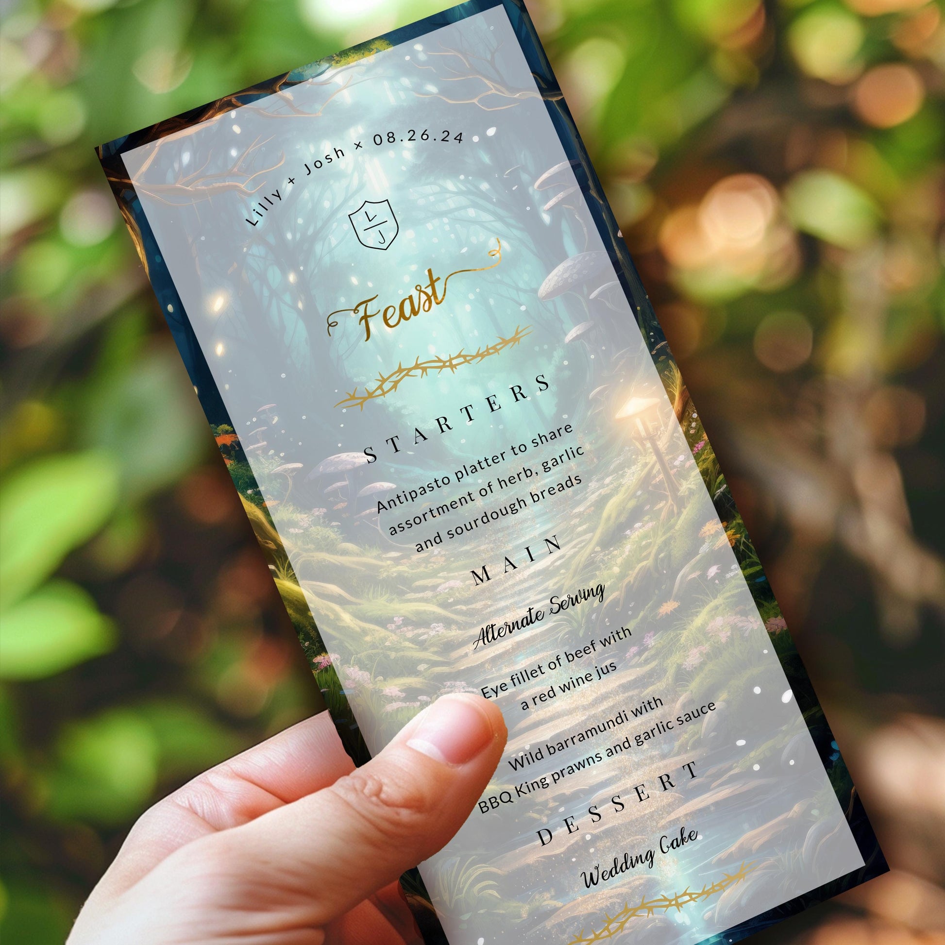 Enchanted Forest Wedding Program and Menu Template Set | Fairytale Woodland Editable Digital Stationery Bundle