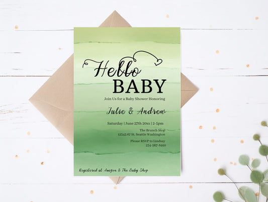 Sage Green Baby Shower Invitation | Minimalist Editable 5x7 Template | Modern Digital Download