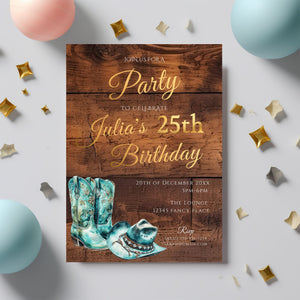 Turquoise Cowgirl Birthday Invitation: Rustic Western Party (Printable)