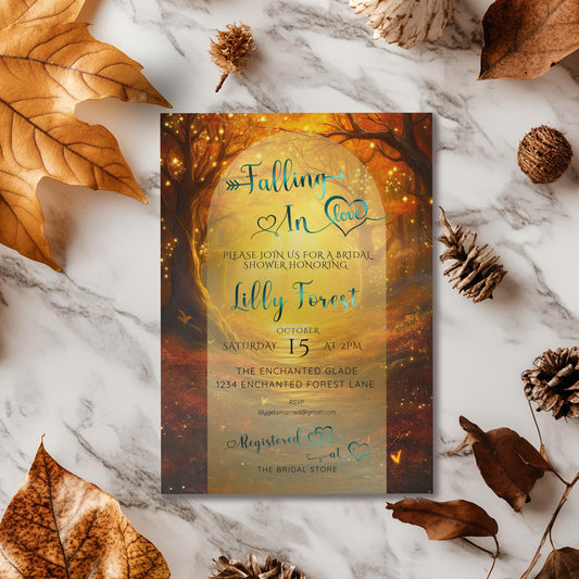 Fall Enchanted Forest Wedding Invitation | Editable Autumn Woodland 5x7 Template | Romantic Fairytale Design