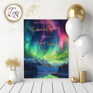 Aurora Borealis Invitation - Editable 5x7 Bridal Shower Template | Northern Lights Invite