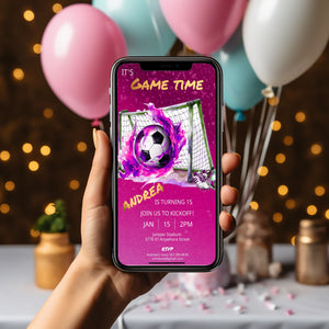 Pink Soccer Birthday Mobile Invite Template: Teen/Kids (Digital)