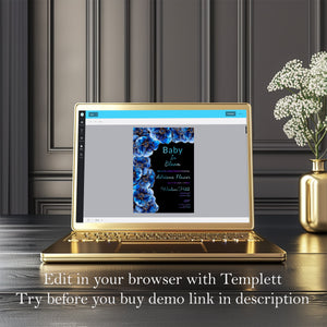 Blue Floral Baby Shower Invitation | Alcohol Ink Editable 5x7 Template | Baby in Bloom Digital Download