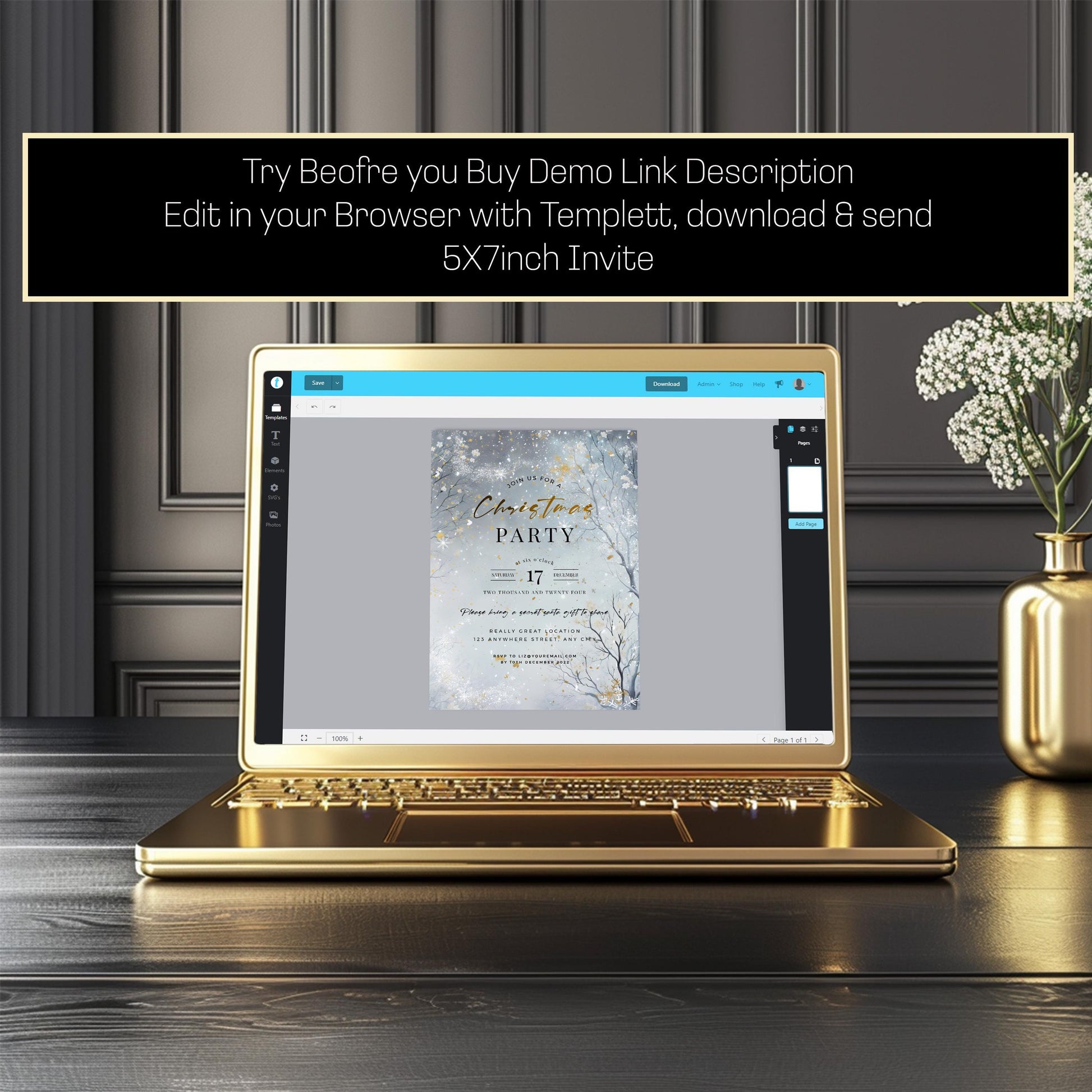 Winter Wonderland Christmas Party Invitation: Enchanted Forest Editable Template