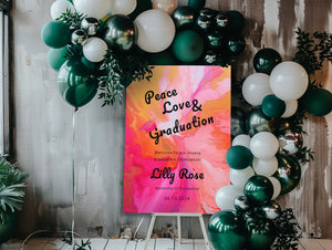 Groovy Retro Graduation Welcome Sign: Hot Pink & Orange Poster (Editable)