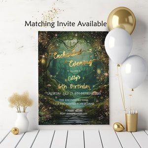 Enchanted Forest Welcome Sign Bundle Template | Editable Digital Party Decor & Poster Set | Fantasy Lux Instant Download