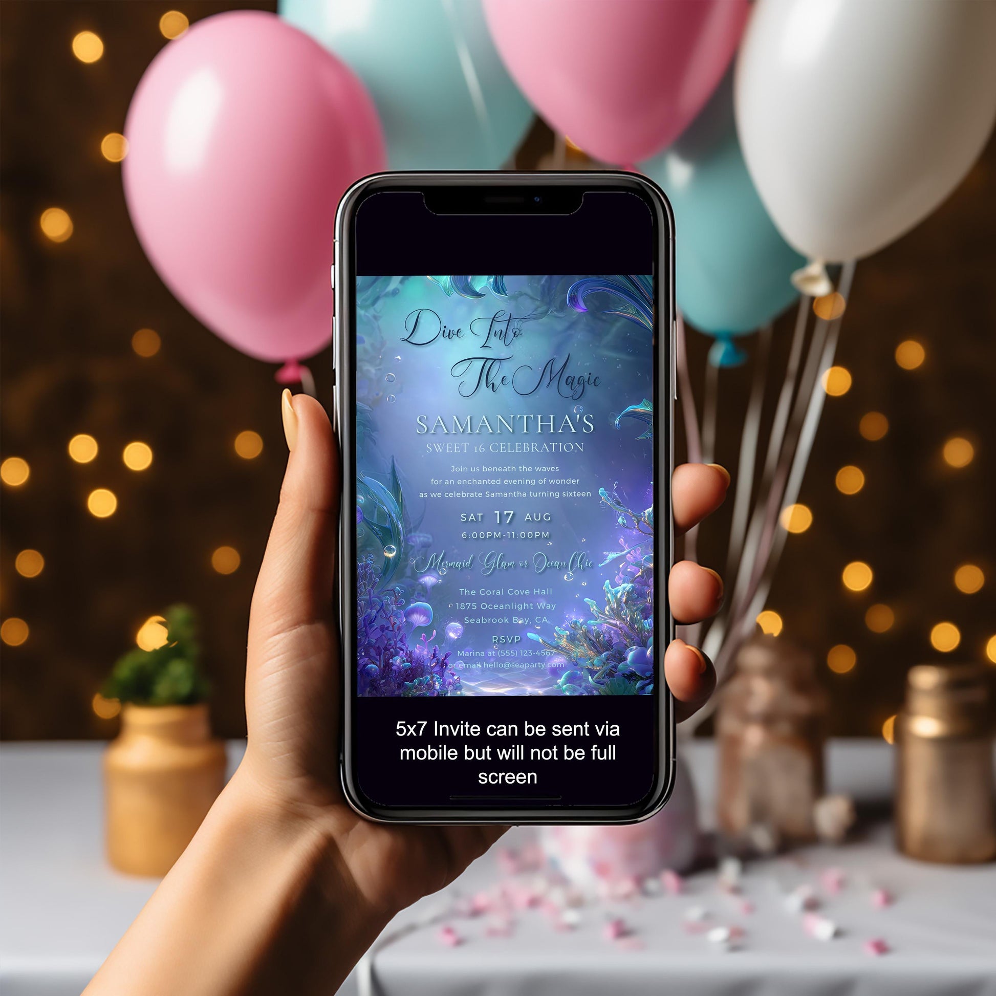 Mermaid Sweet 16 Invitation Template: Under the Sea Birthday (5x7, Digital Download)
