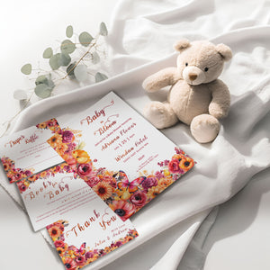 Hot Pink & Orange Baby Shower Bundle | Floral Editable Templates