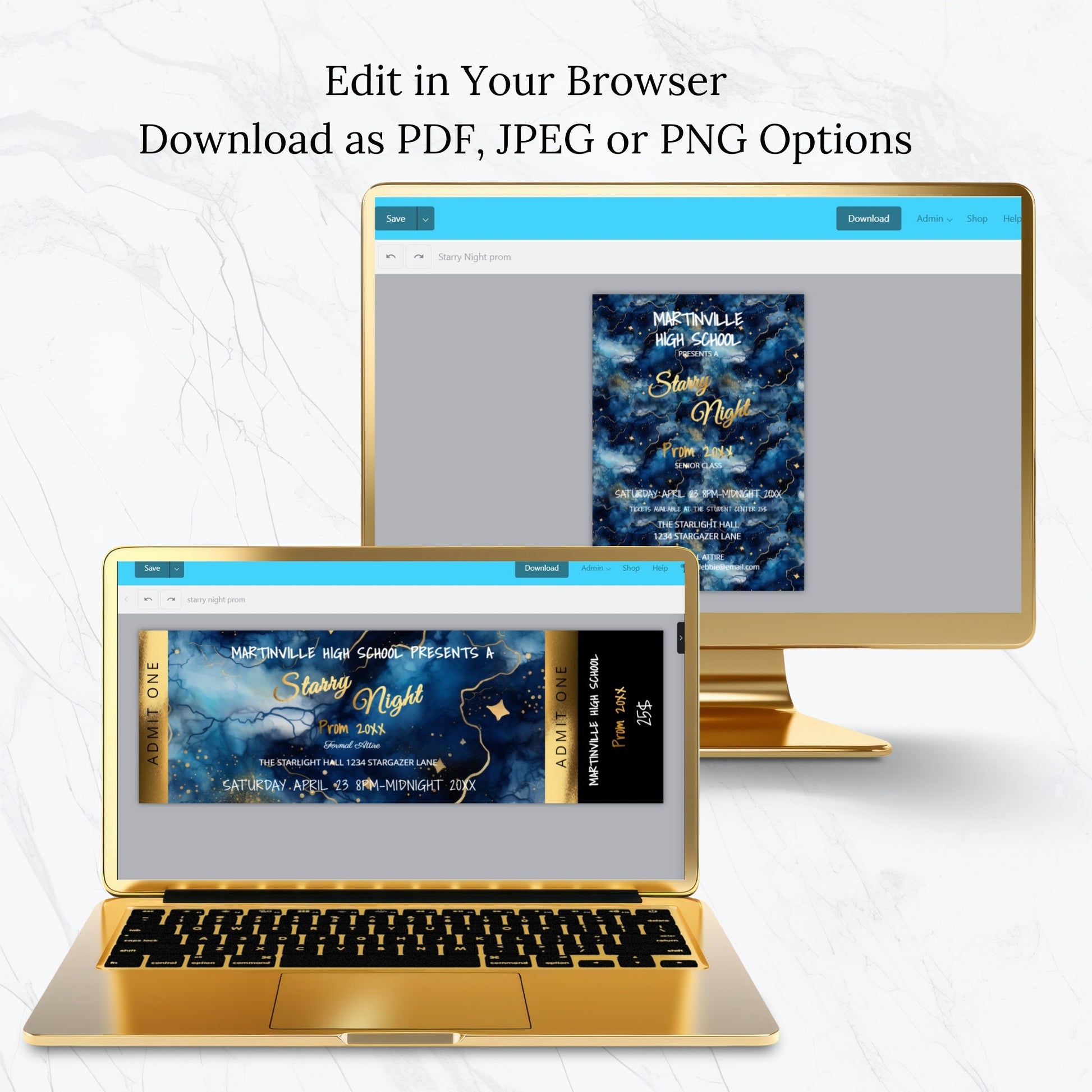 Starry Night Prom Invitation, Flyer & Ticket Bundle | Editable Event Templates | Digital Download