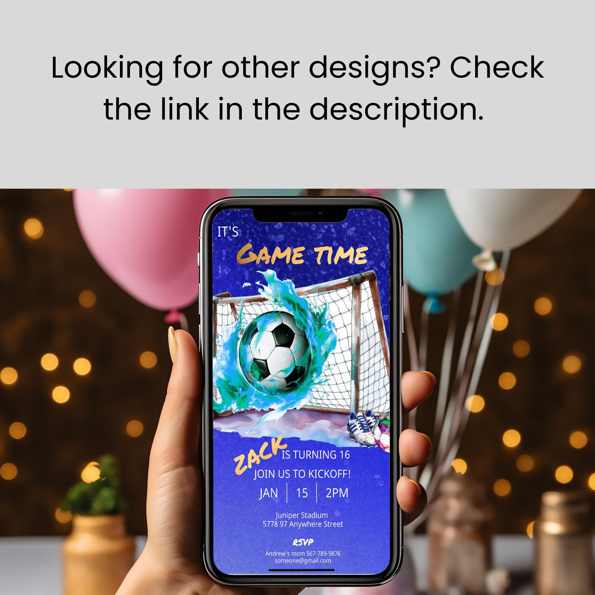 Pink Soccer Birthday Mobile Invite Template: Teen/Kids (Digital)