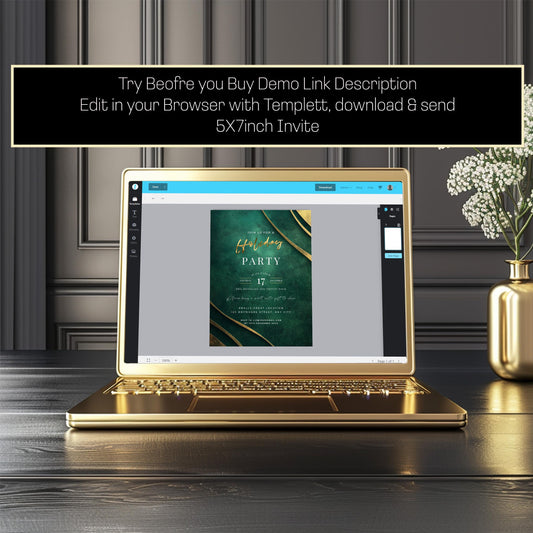 Emerald Green and Gold Christmas Holiday Party Invite 5x7 - Instant Download,  Formal party invitation