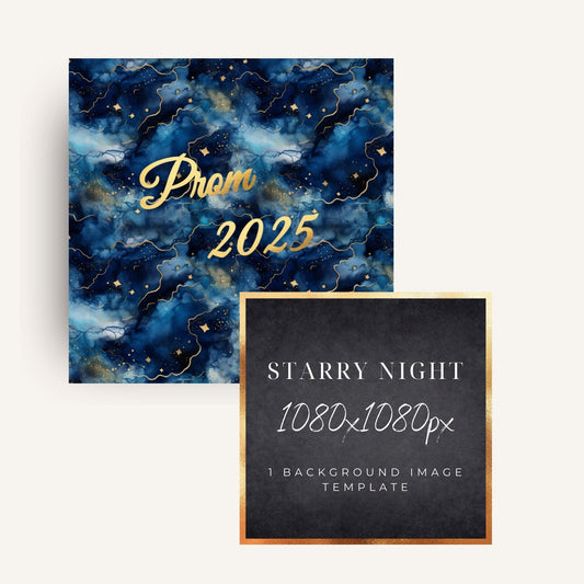 Starry Night Prom Backdrop - Editable Prom Invitation Template | Gold Foil Lettering