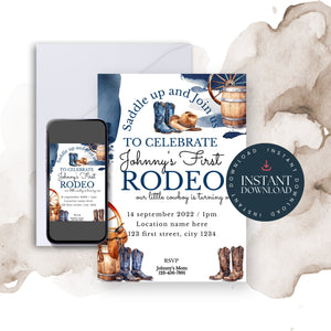 1st Rodeo Birthday Invitation Template: Western Cowboy Party (Digital Download)