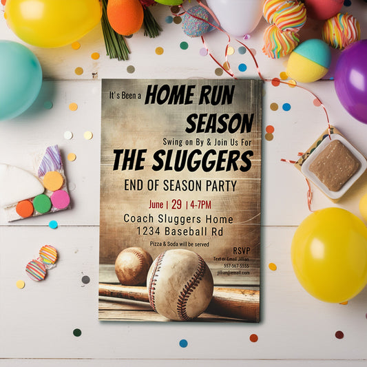 Baseball Team Party Invitation: End of Season, Editable 5x7 (Printable)